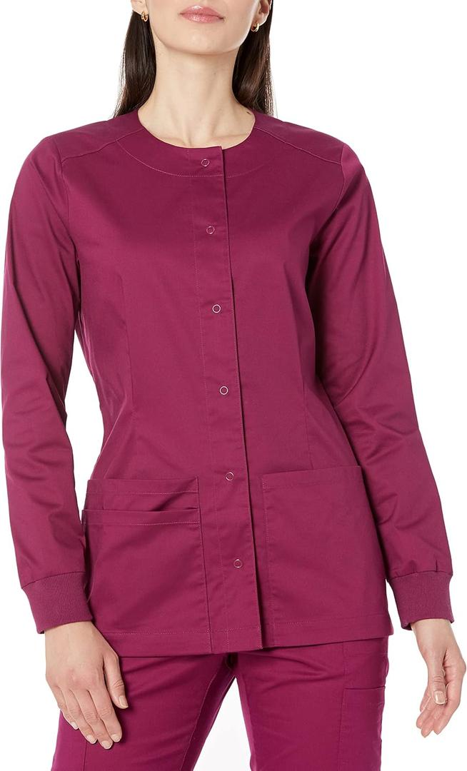 Amazon Essentials Women's Scrub Snap Jacket, Plum, Medium