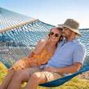 SUNCREAT Rope Hammock with Spreader Bar, Carrying Bag, 450 lbs Capacity, Two Person Hammock with Tree Hooks, Blue