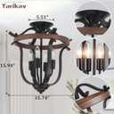 Farmhouse 4 Light Cage Chandelier, Vintage Rustic Mini Flush Mount Ceiling Light Fixture, Black Metal and Faux Wood Rustic Chandelier for Dining Room Kitchen Island Entryway Bedroom Porch Foyer