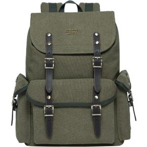 KAUKKO Vintage Casual polyster and Leather Rucksack Backpack (03-canvas Armygreen)