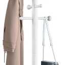 Wooden Coat Rack Freestanding with 12 Hooks 3 Adjustable HeightsStanding Coat Rack Tree for Hat and Coat Rack for Small Spaces Entryway,Office,Bedroom,White