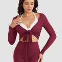 VOYJOY Women Ballet Wrap Top Long Sleeve Shirt Blouses Y2K Workout Gym Active Adjustable Tie Shirt Tops (Purple, L)