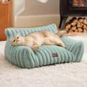 5 x Bedsure ComfyFleece Cute Cat Couch for Pets - As Seen on TV on Good Day New York, Fuzzy Cats beds for Indoor Cats with Removable Washable Cover, Supportive Pet Sofa, 24inch, Garden Green