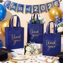 Sweetude 30 Pcs Thank You Gift Bags with Handles, Reusable Non Woven Foldable Goodie Bags Bulk for Graduation Easter Wedding Bridesmaid Favors(10 x 8 x 4 Inch,Navy Blue)