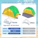 2026 Upgraded Beach Umbrella Canopy with UPF 50+ UV Protection Portable Beach Tent for Sun, 360 Ventilation, 4 Sandbags, Dual Pockets, Stakes & Ropes, 90.5*59*53 inch for 3 People