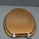 Round Toilet Seat Wood Toilet Seat Prevent Shifting with Zinc Alloy Hinges American Standard Size Toilet Seat Easy to Install also Easy to Clean(Round,Sparkling Classical Gold)