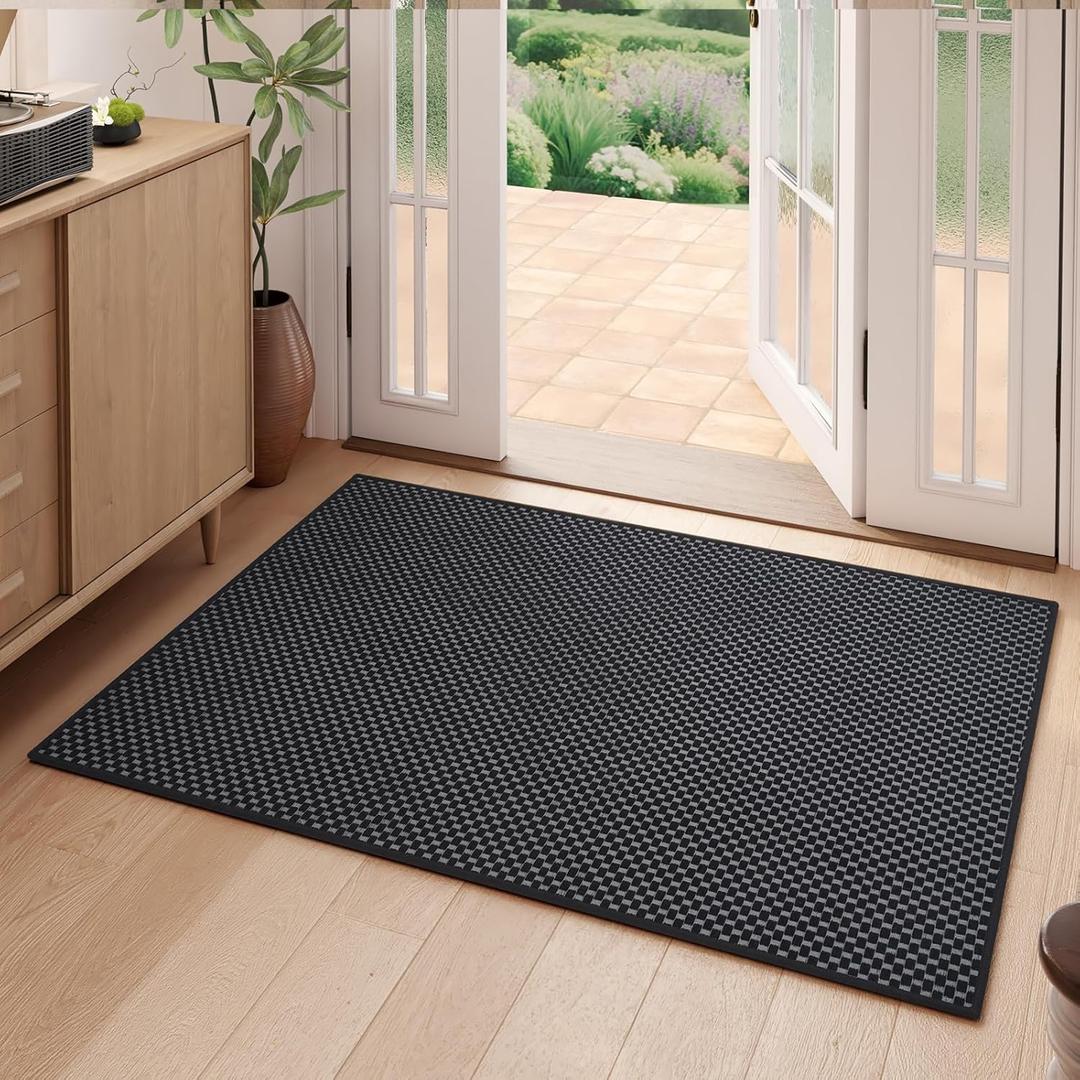 2x3 ft Indoor Door Mat Entryway Rug Non Slip Boho Woven Washable Small Area Rugs Runner, Front Entry Rug Entrance Doormat for Hall Porch Bathroom Kitchen Bedroom, Easy Clean, Black 24"x36"