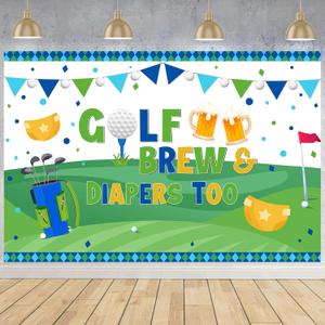 Golf Baby Shower Decorations 7 * 5ft Brew & Diapers Too Decor Backdrop Sports Theme Banner with Golf Club Diapers Pattern Golf Beer Theme Baby Shower Supplies for Golf Dad to Be Beer Party