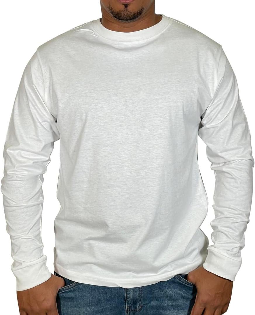 BROOKLYN VERTICAL Mens Long Sleeve Cotton T Shirt Crew Neck White (4X-Large)