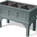 Step2 Atherton Raised Planter Box, Large Planters for Outdoor Plants, Gardening and Flower Pot for Patio or Porch, Easy Drainage, Durable Plastic, Sage Gray