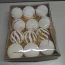 Christmas Ornaments Set of 12, 3.15" Flocked Velvet Balls with Hand Painted Designs, White Elegant Christmas Tree Decorations in Gift Box