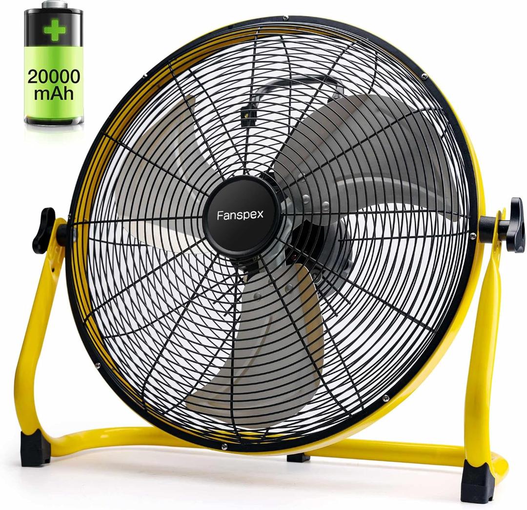 16'' Large Portable Battery Operated Floor Fan, 20000 mAh Cordless Rechargeable Floor Camping Fan for Outdoor, DC 24V, 45dB Low Noise, 4-32 Longer Running Time, 5.8 m/s Air-flow
