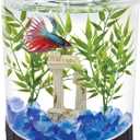Tetra LED Half Moon Aquarium Kit, 1.1 Gallons, Small, Clear Plastic Fish Tank With Curved Front, Easy Feeding And Movable, Energy-Efficient LEDs Ideal For Bettas Great As Desk Aquarium