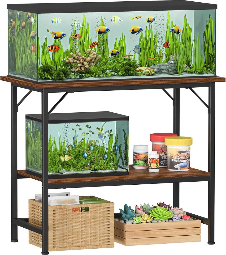 Snughome 40 Gallon Fish Tank Stand, Heavy Duty Metal Aquarium Stand with Storage Shelves, 660LBS Capacity Double Aquarium Stand Holds 20-40 Gallon, Reptile Terrarium Stand for Home Office