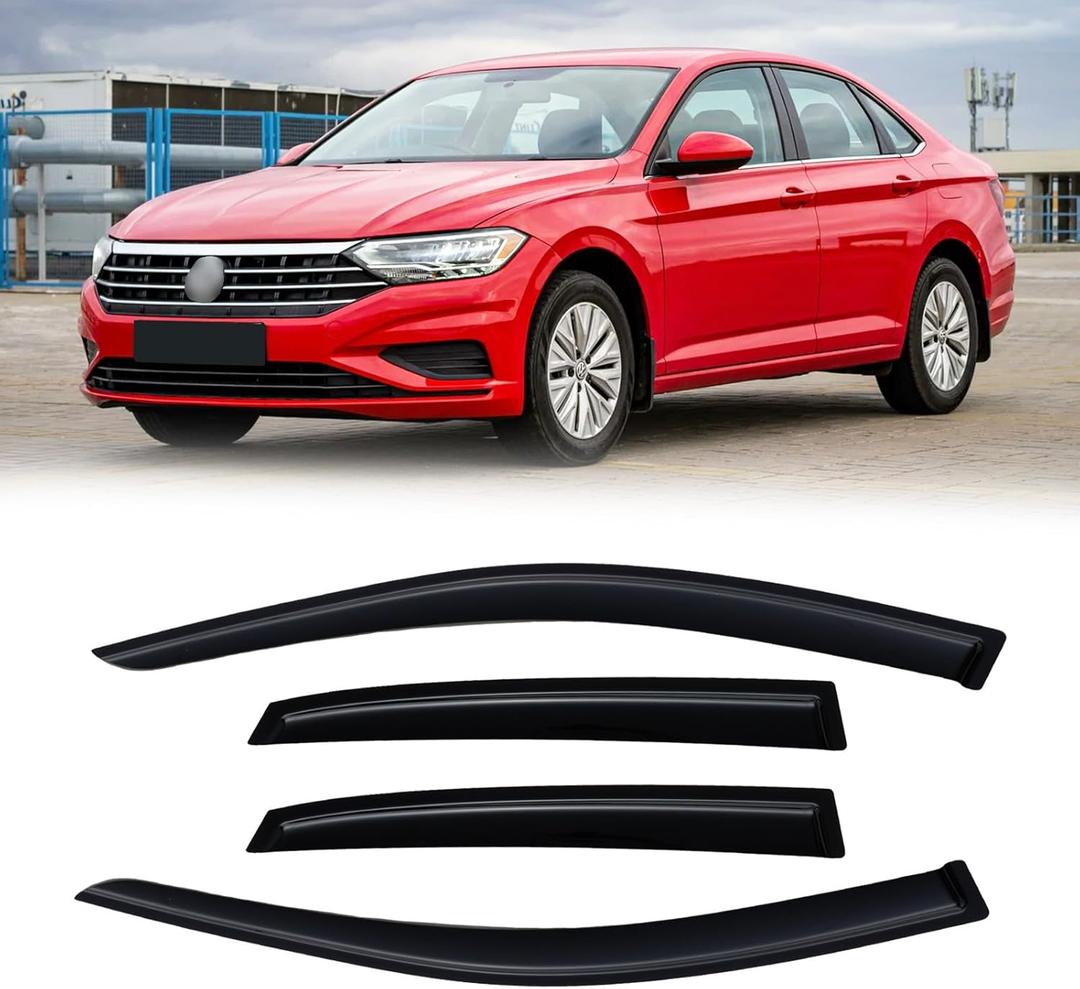 Rain Guards for 2019-2026 Volkswagen (VW) Jetta, Out-Channel Window Visor Shields Vent Deflector Shade Wind Dark Smoke 2020 2021 2022 2023 2024, Tape-On Outside-Mount, 4PCS