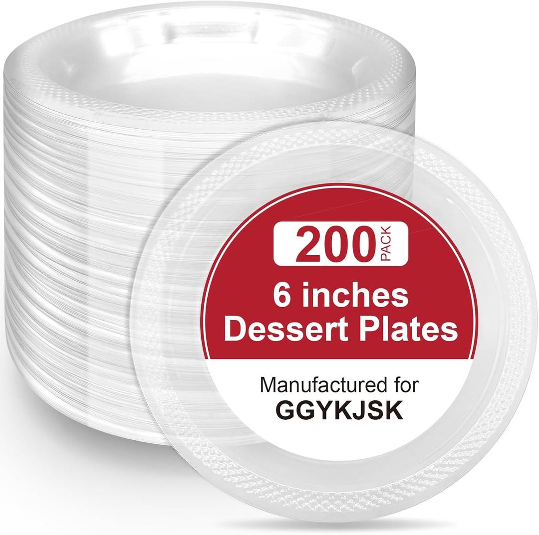 200-Pack 6-Inch Clear Plastic Dessert Plates Disposable - Small Appetizer Desert Plates for Wedding, Party, Cake Serving - BPA-Free Disposable Plates Bulk