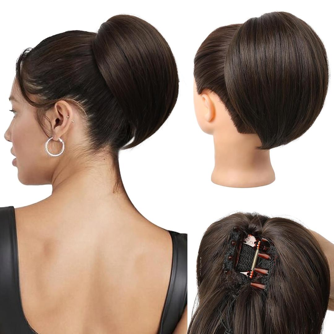 REECHO Ponytail Extension, 8" Short Mini Claw Clip Pony Tail Hair Extensions Natural Soft Feather-Light Tension-Free Ponytail Hairpiece for Women with Short Fine Thin Hair - Chocolate Brown