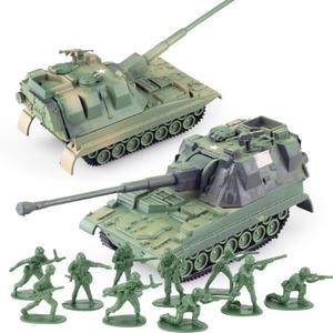 WW2 Army Tank and Army Men Toys Playset, 2pc Tank-15 Models with 10pc Toy Soldiers, Desert Tan 1:72 Military Vehicle, Great Military Toy for Kids Boys