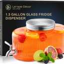 Glass Drink Dispenser for Fridge - 100% Leakproof Stainless Steel Spigot - Liquid Laundry Detergent Dispenser, Punch Bowl Beverage Dispenser for Parties, Water Dispenser Countertop, 5L Jug 1.32 Gallon