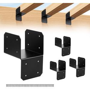 4-Pack 4x4 Post Cap Tie Bracket, Heavy Duty Carbon Steel Black Powder Coated Post to Beam Connector for Pergola Gazebo Deck Patio, Includes Screws & Easy to Install