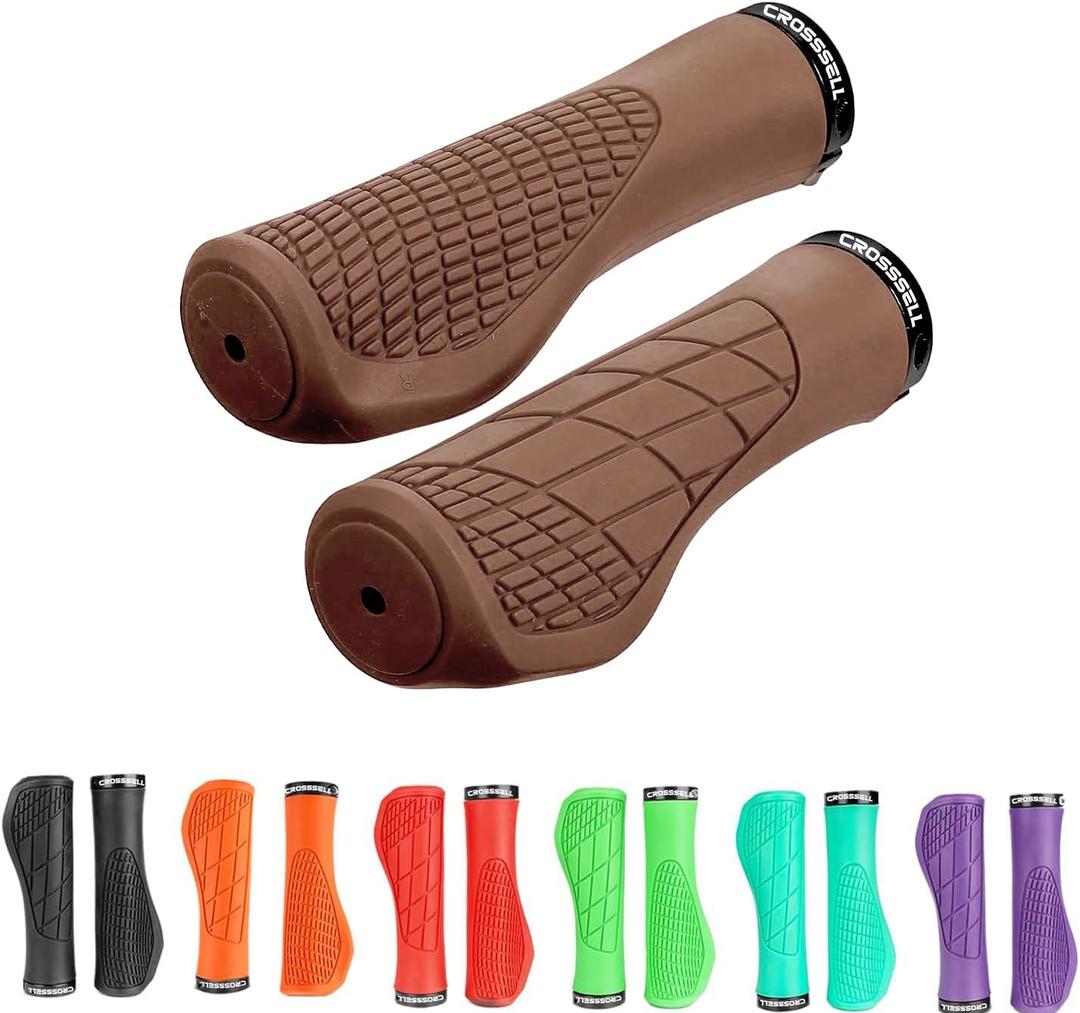 Ergonomic Bike Grips - Handlebar Grips for Mountain Bikes, Non-Slip Lock-On Grips (Brown)