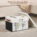 Fabric Clear Window Storage Bins with Lid, Closet Storage Box Linen Closet Baskets with 3 Handles for Organizing Clothing, Jeans, Shelves 17''- 3 Pack (Black and White)