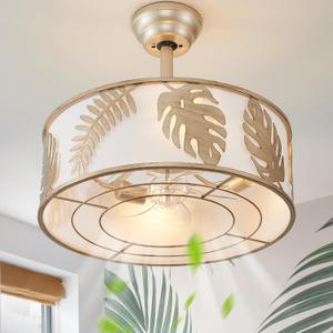Farmhouse Rustic Ceiling Fan with Light, 20" Chandelier Fan with Light Remote Control, Adjustable Height, Rustic Chandeliers for Bedroom, Nursery, Living Room (Gold)