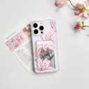 NITITOP Compatible with iPhone 12 Pro Case with Card Holder Clear Cute Floral Lily Flowers Butterfly for Women Girls Soft TPU Shockproof Wallet Case Protective Phone Cover - Pink