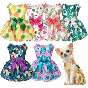6 Pack Girl Dog Clothes Floral Summer Dog Dress Tropical Floral Princess Bowknot Pet Dresses for Small Dogs Girl Clothes Cute Outfits for Boys Girls Pets Cats Dogs