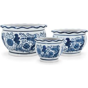 Blue and White Planters, Succulent Pots Ceramic Plant Pots Indoor with Drainage for Home Dcor - Set of 3 (Set of 3 (8"+6"+4.5" Diameter))