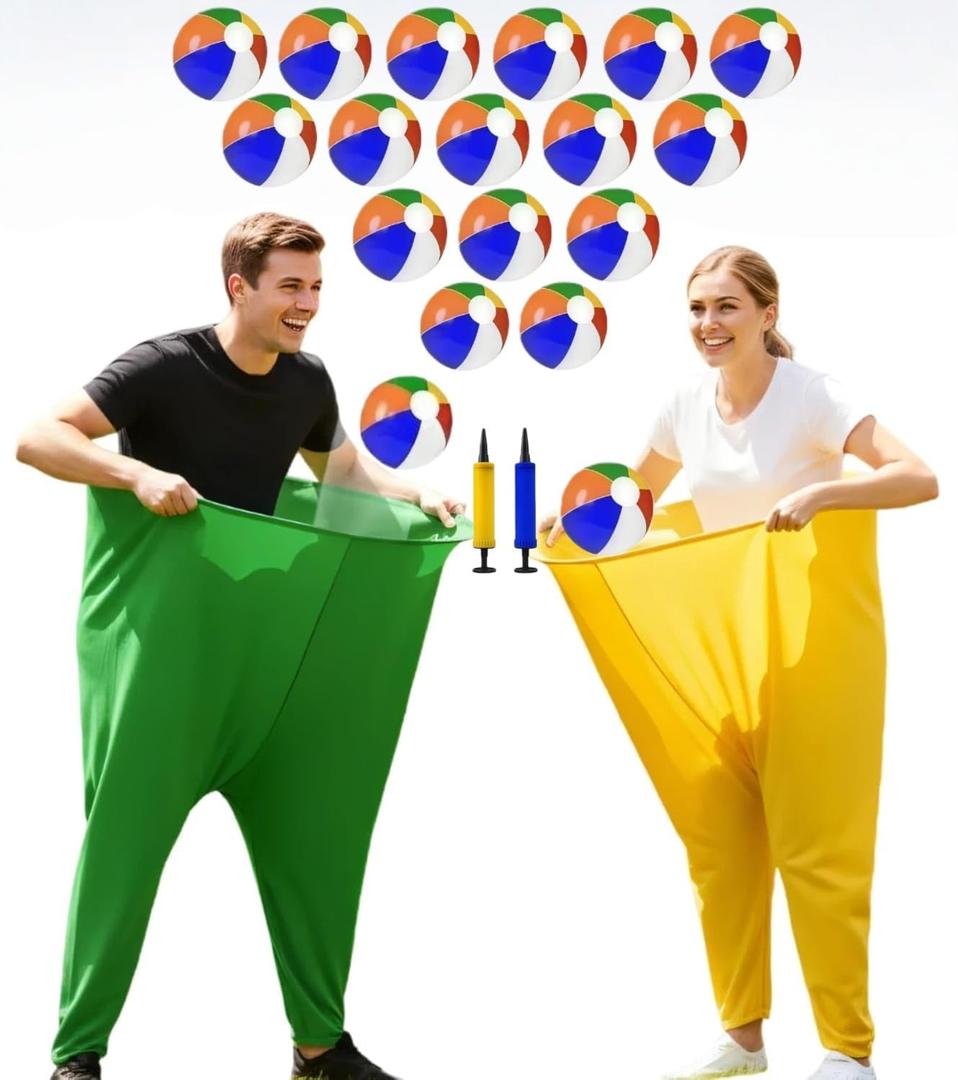 2 Pcs Granny Pants Yard Game - Funny Backyard Party Race Game with 18 Bouncy Balls & Air Pump - Hilarious Family Reunion & Adult Team Building Activities for Groups, Field Day & BBQ