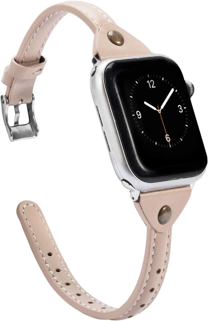 Wearlizer Slim Rivet Leather Compatible with Apple Watch Bands 41/40/38/44/45/46/49/42mm Women Men Dressy Thin Strap Wristbands Bracelet for iWatch Series 11 10 9 8 7 6 5 4 3 SE/Ultra 3 2 1