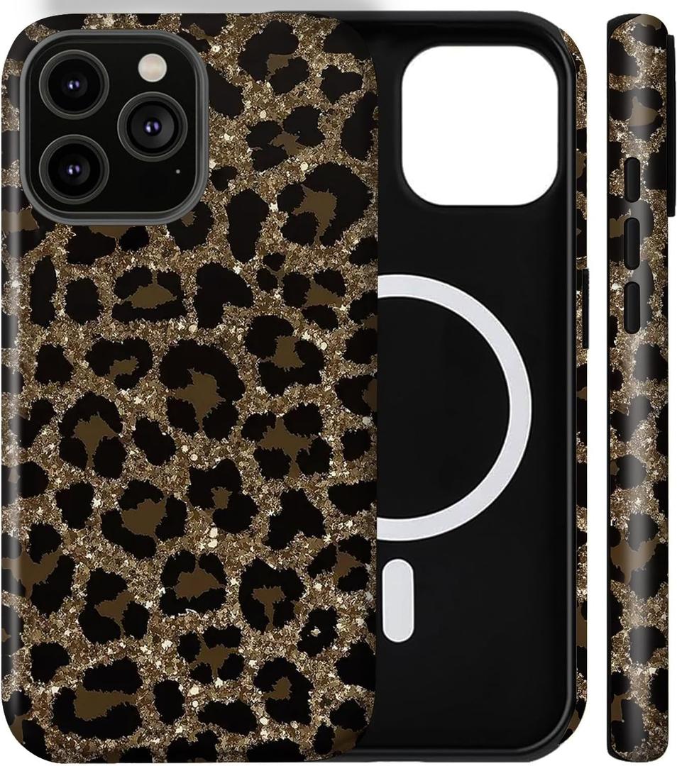 Generic Case for iPhone 16 Pro,[Compatible with MagSafe] Cheetah Leopard Print Brown Phone Case for Girl Women Boy Men,Dual-Layer Fashion Design
