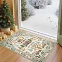 jinchan Christmas Rug 2x3 for Entryway Kitchen Small Holiday Rug for Porch Bathroom Christmas Tree and Cabin Printed Xmas Decor Washable Doormat for Bedroom Non Slip Green on Beige