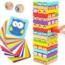 Nene Toys Wooden Tumble Tower Game with Animals & Colors, 4-in-1 Educational Family Board Game for Kids Ages 3-9, Creativity & Cognitive Skills Booster - Gift for Boys Girls 3+ Years