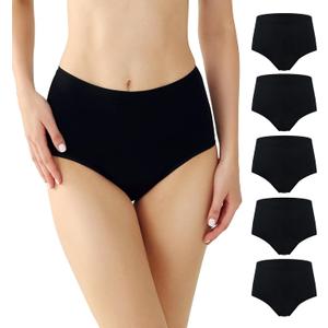 BATTEWA Incontinence Underwear for Women Washable, Leak Proof Underwear High Waist Cotton,Bladder Leakage 50ML(5Black, 4X-Large, 5 Pack)