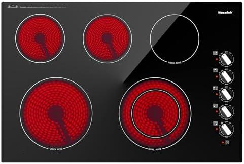 7300W Electric Cooktop 30 Inch Built-in Electric Stove Top 5 Burners 11 Power Levels,Knob Control,Keep Warm Function,Child Safety Lock,Hot Surface Indicator