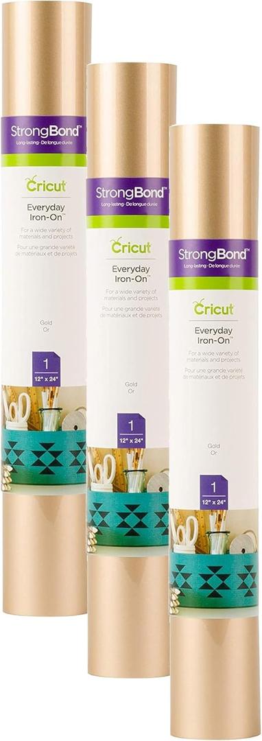 Cricut Everyday Iron On - Gold, 3-Pack of 2ft Rolls (12"x24"), 6ft Total - HTV Heat Transfer Vinyl for Shirts, Apparel, Hats & More - Compatible with Maker & Explore Machines