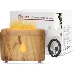 Flame Diffuser for Essential Oils, 200ml Ultrasonic Aroma Diffusers with Cool Mist, Aromatherapy Diffuser with Auto-Off Protection, Small Humidifier for Home,Office,Bedroom,Gift (Wooden Grain)