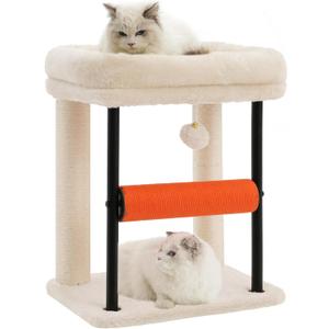 Hey-brother Cat Tree, Cat Scratching Posts with Bed, Sturdy Tower with Fully Sisal-Wrapped Columns and Plush Toy Ball for Indoor Kittens, 18.9 inches, Beige MPJ010SM