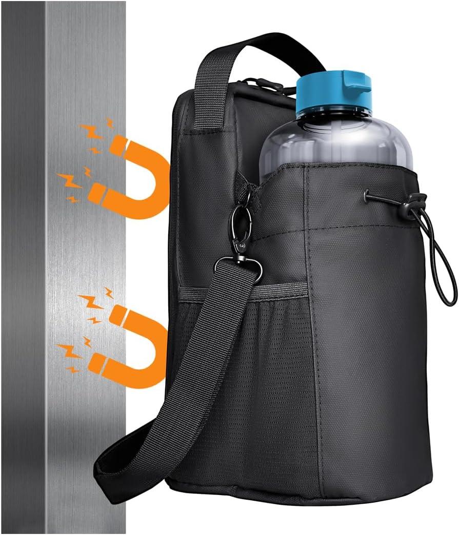 Magnetic Gym Bag for Water Bottle Holder, Pouch Sleeve with Phone Pocket Silicone Towel Buckle and Sling for Men Women Gym Accessories Organizer,Gym Gifts(Black)