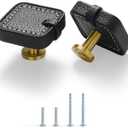 Satanga Kitchen Leather Cabinet Drawer Dresser Knobs Pack of 4 Black Brass Square Cupboard Door Bathroom Handles Furniture Wardrobe Hardware One Single Hole Diameter 1 2/5 Inch with Screws Modern