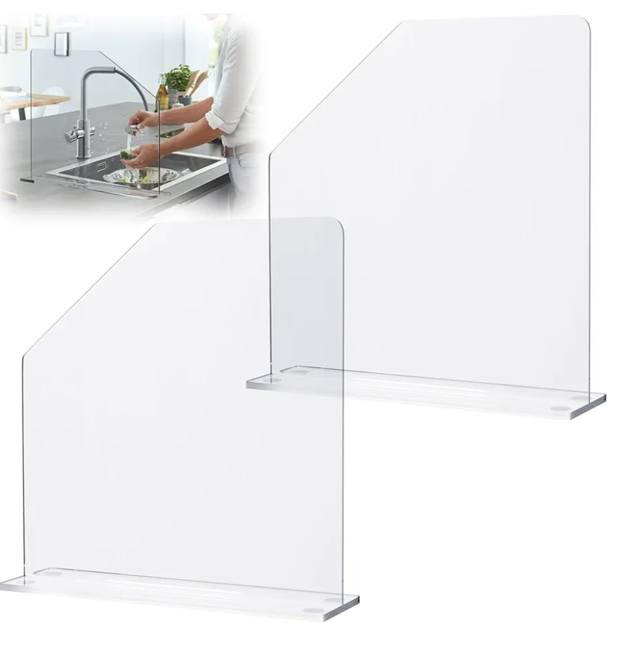 2 Pcs Acrylic Sink Splash Barrier, Clear Splatter Barrier, Freestanding Protective Panel with Cutaway, for Kitchen Hospital Labs Office, 15.7" L x 4.5" W x 16.3" H