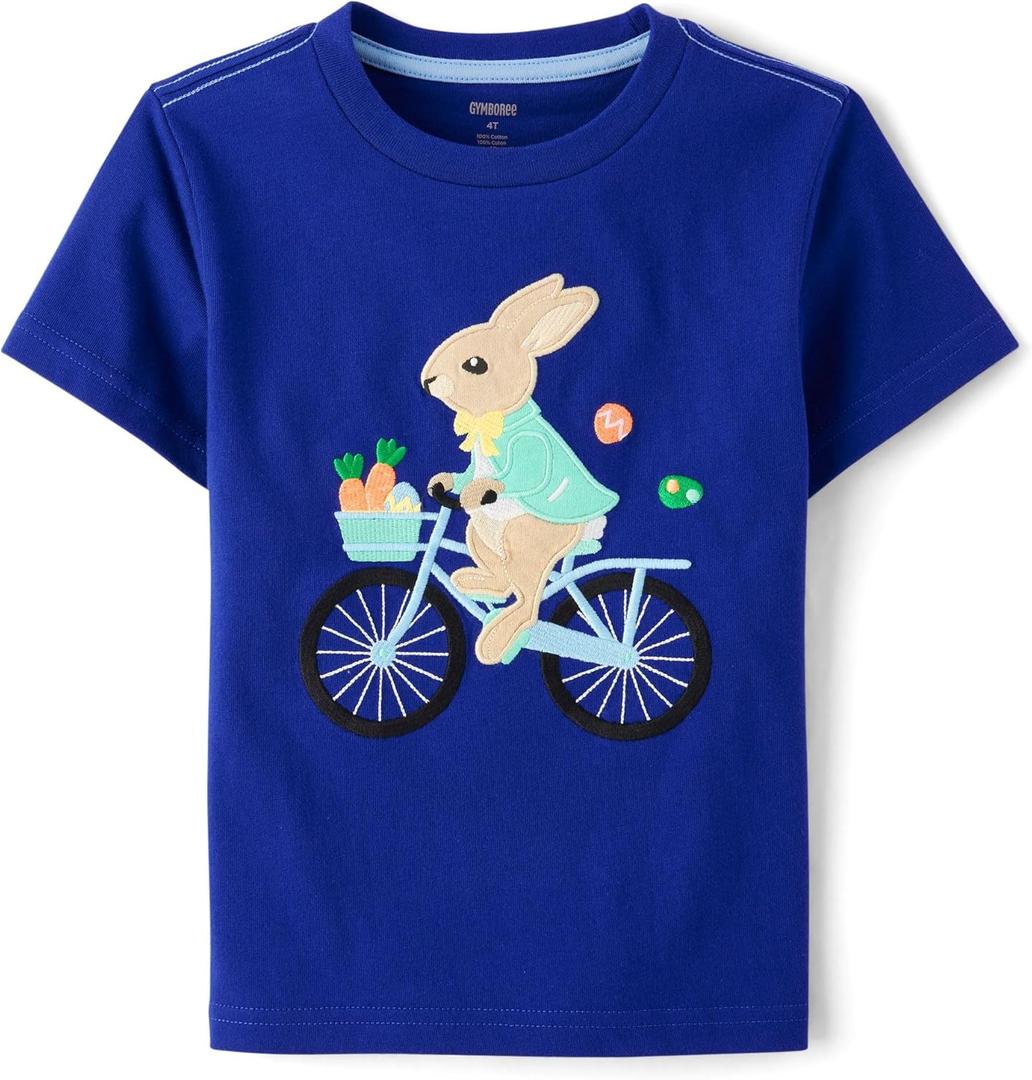 Gymboree Boys and Toddler All Holidays Short Sleeve Embroidered Tops (4T, Bicycle Bunny)