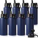 Neihepal 32 oz Insulated Water Bottles Bulk with 2 Lids (Straw & Spout Lid), Stainless Steel Double Wall Water Bottle, Keeps Cold 24H & Hot 12H (Navy,8 Pack)