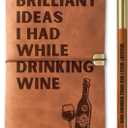 InnoBeta Wine gifts Leather Journal Notebook with Pen, for Wine Lovers, Men, Women on Birthday, Refillable Sketchbook, Travel Diary, Lined Planner, 7x5 Inches, Brown