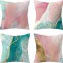 HVEST Pink Marble Pillow Covers 18x18 Set of 4, Pink and Green Gold Abstract Marble Textured Throw Pillow Covers Modern Minimalist Decorative Pillows for Home Bed Couch Sofa Decor Pillowcase