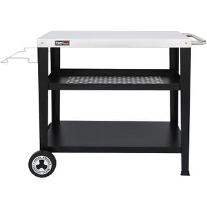 Royal Gourmet PC3404S Rolling Dining Table with Trash Bag Holder, Outdoor Garden Patio BBQ Kitchen Food Prep Table Cart, 34"L x 20"W Stainless Steel Tabletop, Silver and Black