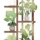 Wood Plant Stand With Grow Lights Indoor Plants Outdoor Corner Plant Shelf Flower Stands for Living Room Patio Garden Corner Balcony (Brown, 8 Tier)