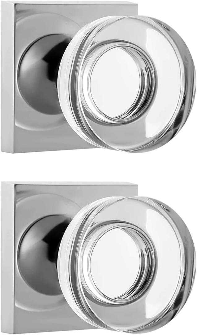 coolnews 2 Pack Crystal Glass Dummy Door Knobs Interior, Single Side Round Dummy Door Knob for Closet/Hall, Polished Chrome